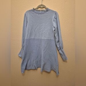 Elegant Long Sleeve Blue Sweater Dress